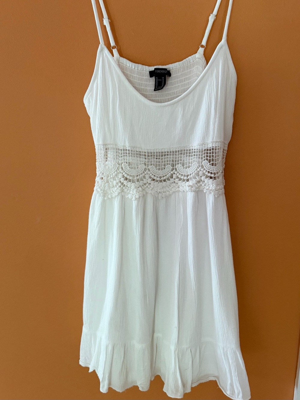 Forever 21 White Crochet-Trim Spaghetti Strap Dress